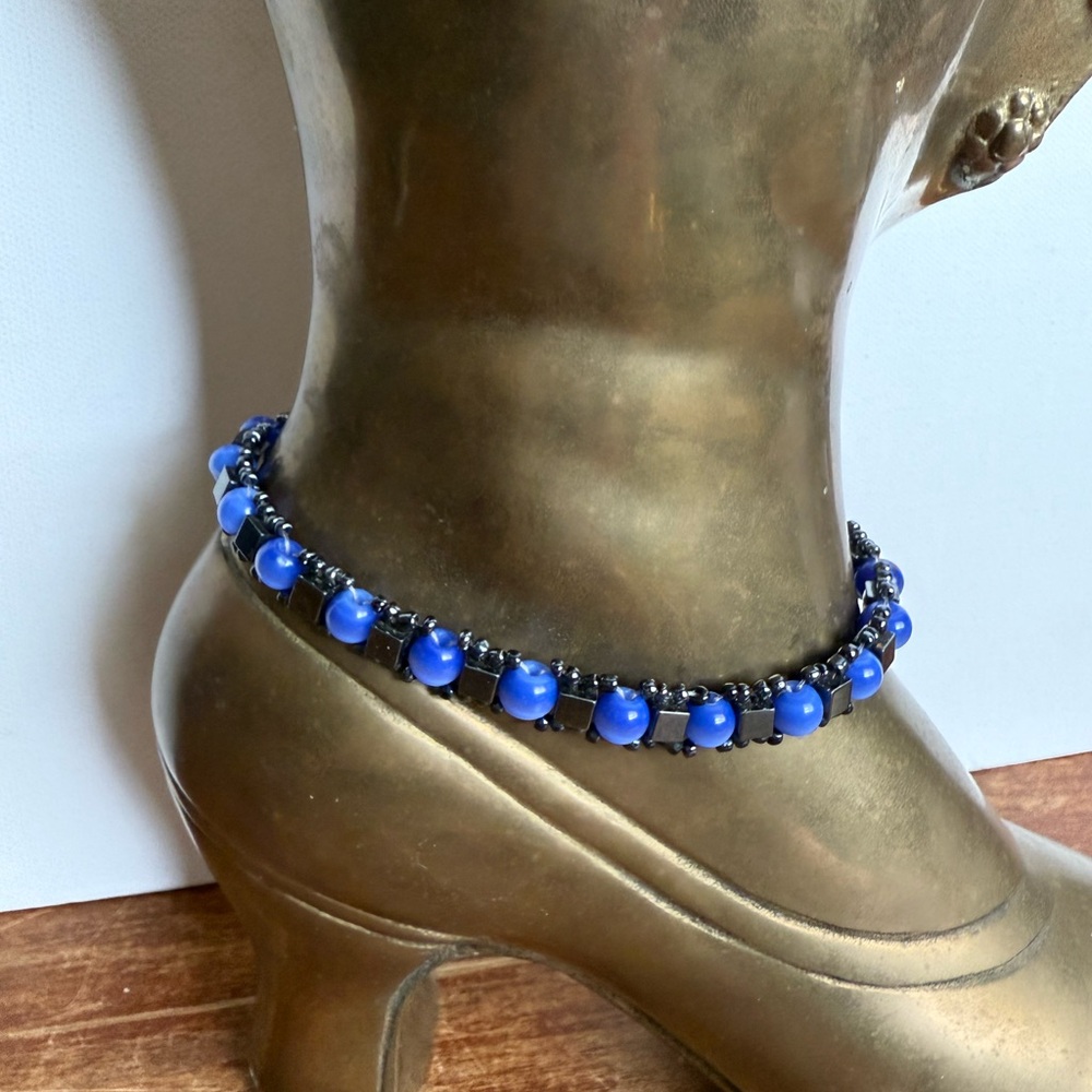 Blue Beaded Anklet